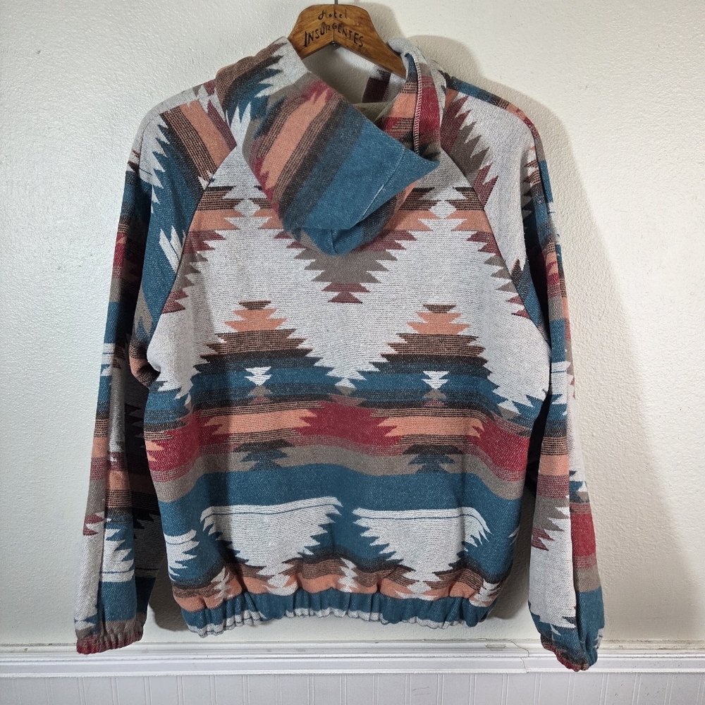 Southwestern Aztec Hoodie L Quarter Zip Pullover Tribal Boho - Picture 7 of 12